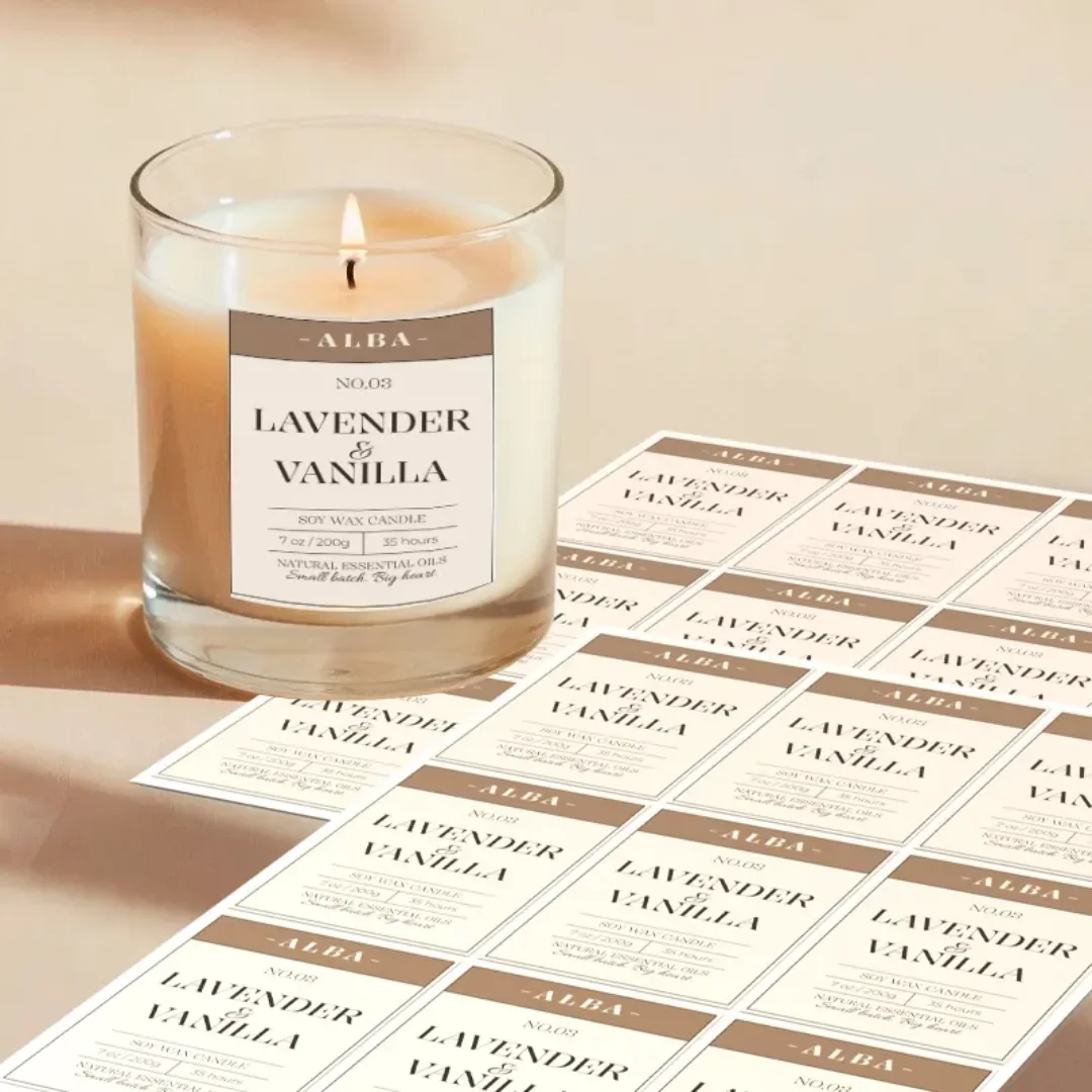 Wholesale custom-printed waterproof candle labels and self-adhesive paper for candle packaging
Wholesale custom-printed waterproof candle labels and self-adhesive paper for candle packaging