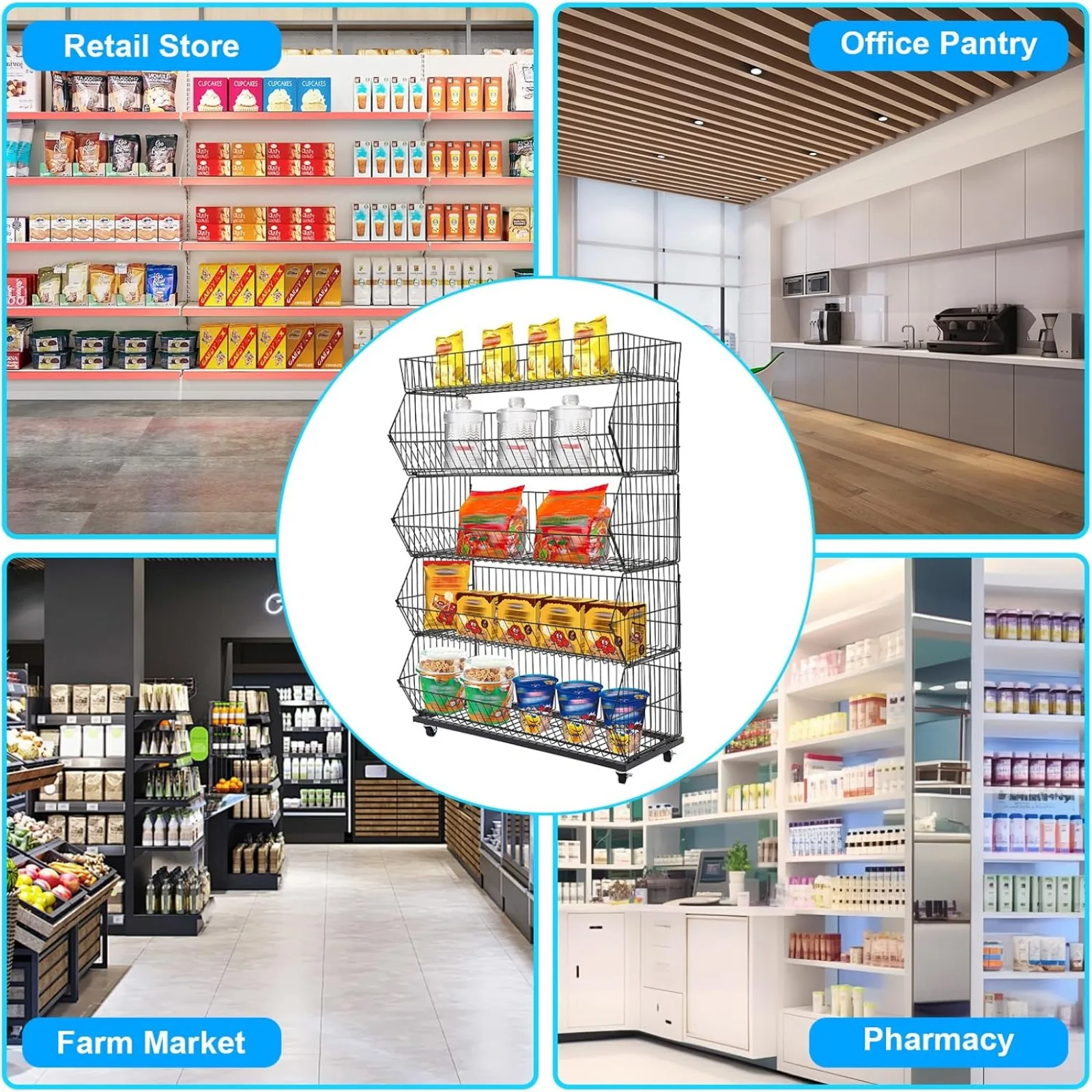 5-Tier Rolling Retail Display Shelf, Multi-purpose Storage Rack with Baskets for Fruit, Vegetables & Snacks, 18"D×35"W×55"H, for Home, Shop & Market
5-Tier Rolling Retail Display Shelf, Multi-purpose Storage Rack with Baskets for Fruit, Vegetables & Snacks, 18"D×35"W×55"H, for Home, Shop & Market