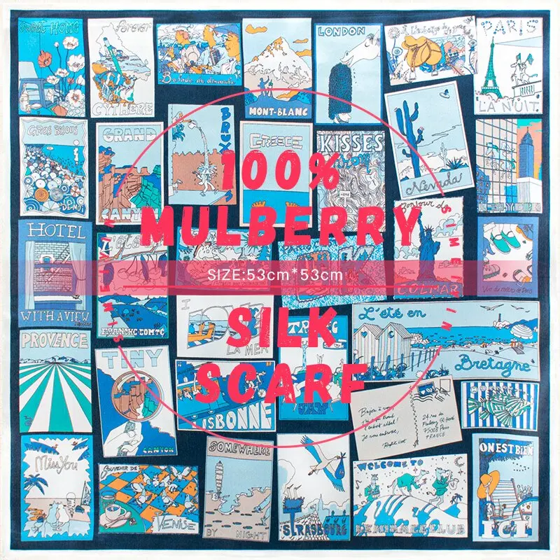 100% Mulberry Silk Scarf 53x53cm Blue City Postcard Print Square Neck Scarf Bandana for Women Elegant Neckerchief Office Daily
100% Mulberry Silk Scarf 53x53cm Blue City Postcard Print Square Neck Scarf Bandana for Women Elegant Neckerchief Office Daily
