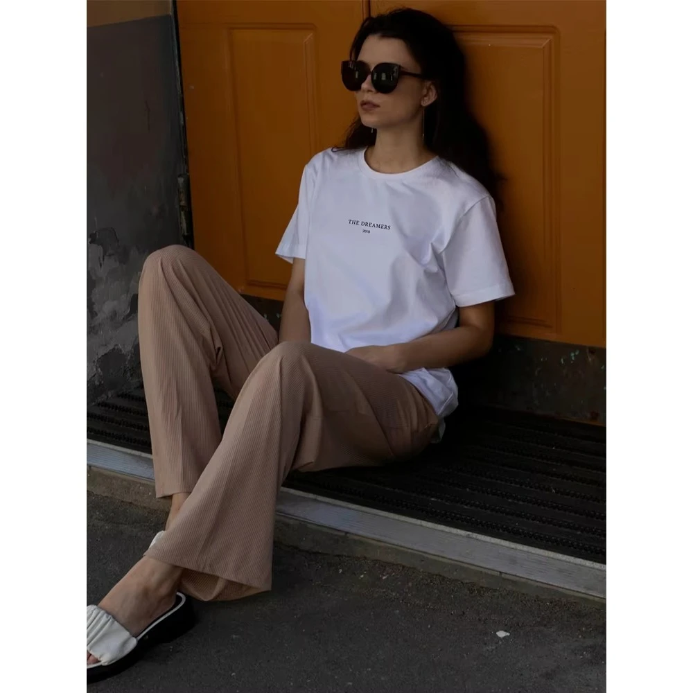 2025 Cotton T-shirt Women Loose Large Size Summer Casual Loose Short Sleeve T-shirt Women Simple Letter Print Top
2025 Cotton T-shirt Women Loose Large Size Summer Casual Loose Short Sleeve T-shirt Women Simple Letter Print Top