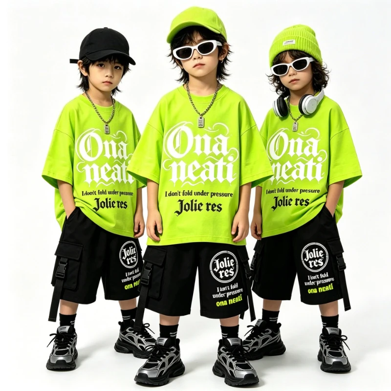 Boys Street Dance Hip Hop Clothing Set Green T Shirt Black Shorts Modern Jazz Dance Costume Group Kpop Stage Performance Wear
Boys Street Dance Hip Hop Clothing Set Green T Shirt Black Shorts Modern Jazz Dance Costume Group Kpop Stage Performance Wear