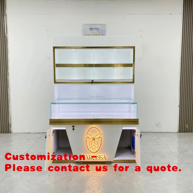 custom.Elegant White-Gold Jewelry Display Cabinet Double-layer Display with Custom and Professional Bright Lighting
custom.Elegant White-Gold Jewelry Display Cabinet Double-layer Display with Custom and Professional Bright Lighting