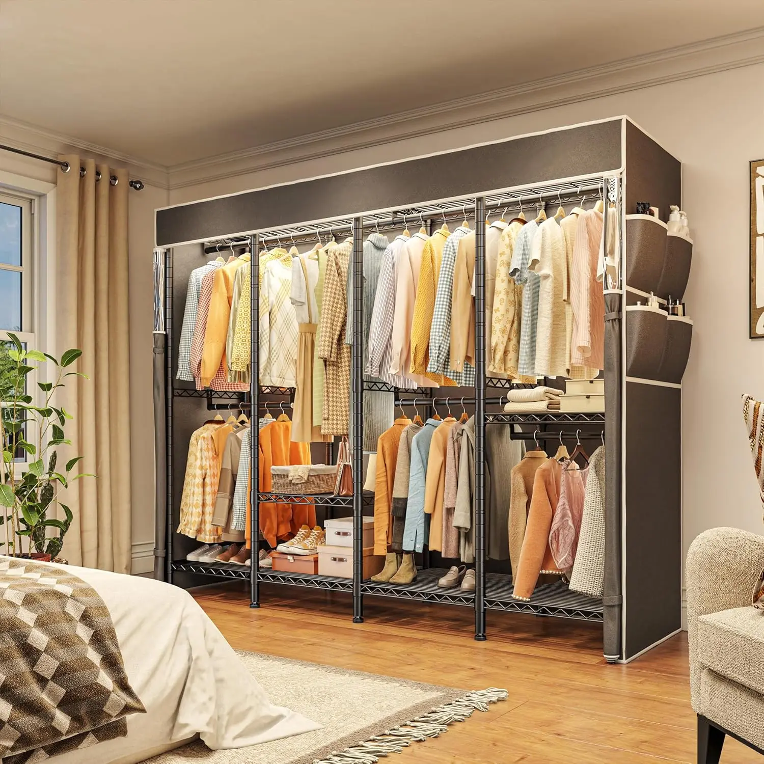 Clothes Rack with Cover,Clothing Rack for Hanging Clothes,Portable Closet,Adjustable,1150LBS,18" D x 76" W x 77" H,Black
Clothes Rack with Cover,Clothing Rack for Hanging Clothes,Portable Closet,Adjustable,1150LBS,18" D x 76" W x 77" H,Black