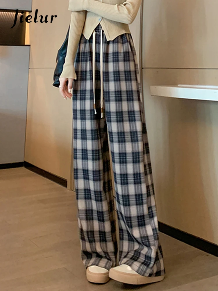 Jielur Slim Straight Plaid Casual Female Wide Leg Pants Sport Elastic Waist Vintage Loose Fashion Women's Trousers Office Lady
Jielur Slim Straight Plaid Casual Female Wide Leg Pants Sport Elastic Waist Vintage Loose Fashion Women's Trousers Office Lady