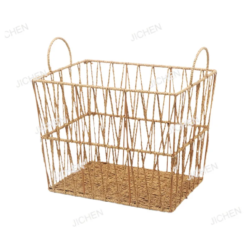 Paper rope rattan bathroom towel clothes storage frame with handle fashionable hollow storage basket
Paper rope rattan bathroom towel clothes storage frame with handle fashionable hollow storage basket