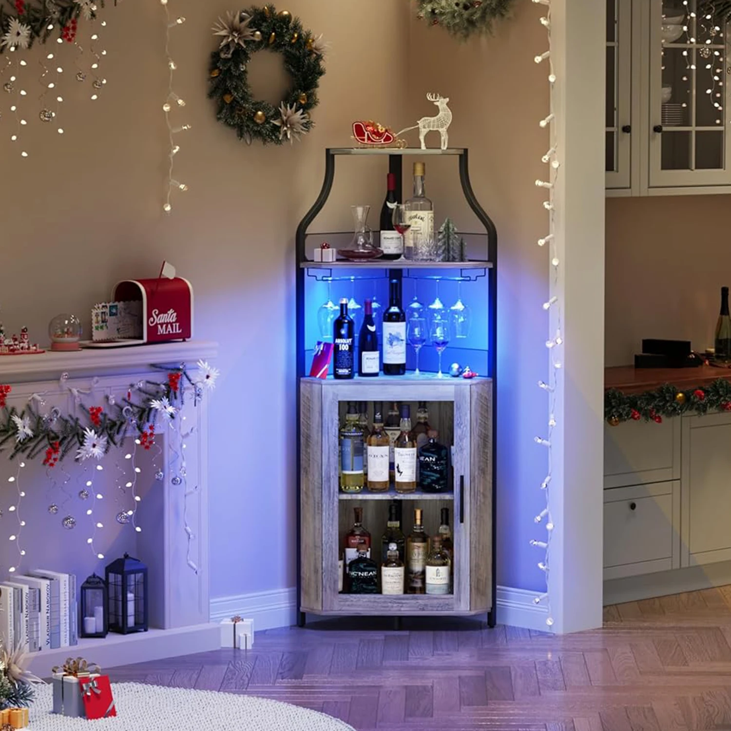 Corner Bar Cabinet Freestanding 5-Tier Wine & Spirits Rack with LED Lights Adjustable Shelves Glass Holder & Mesh Doors for Bar
Corner Bar Cabinet Freestanding 5-Tier Wine & Spirits Rack with LED Lights Adjustable Shelves Glass Holder & Mesh Doors for Bar