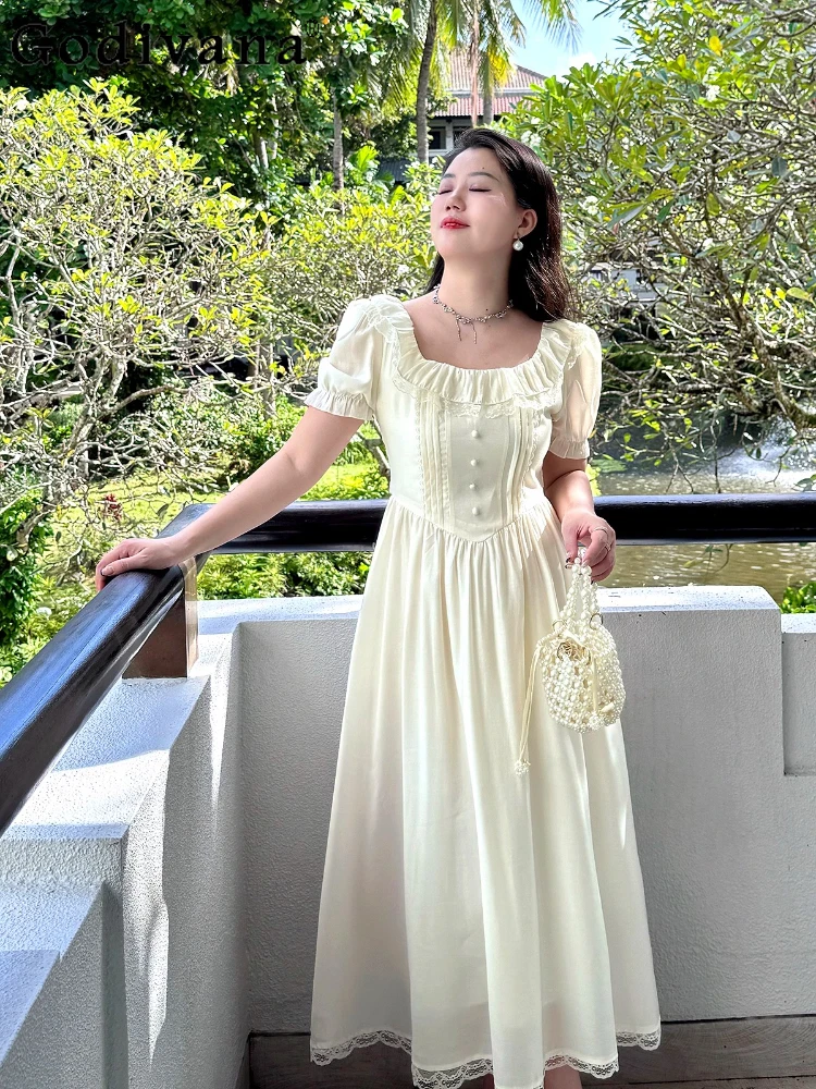 L-4XL Large Size Summer French Retro Ladies Square Neck Slim Gentle Lace Splicing Short Sleeve High Waist Temperament Long Dress
L-4XL Large Size Summer French Retro Ladies Square Neck Slim Gentle Lace Splicing Short Sleeve High Waist Temperament Long Dress
