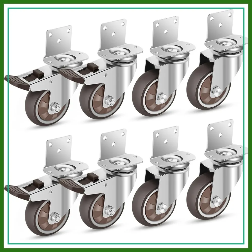 Side Mount Casters 3 Inch L-Shaped Heavy Duty Rubber Caster Set of 8, Ball Bearing 360 Degree Swivel Wheels for Furniture, Cabinet, Table
Side Mount Casters 3 Inch L-Shaped Heavy Duty Rubber Caster Set of 8, Ball Bearing 360 Degree Swivel Wheels for Furniture, Cabinet, Table