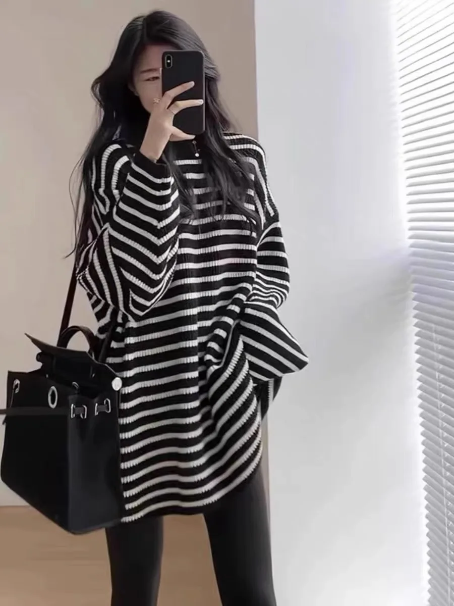 Classic retro casual striped pullover sweater knitted pullover women autumn and winter new loose long sleeve wind top women
Classic retro casual striped pullover sweater knitted pullover women autumn and winter new loose long sleeve wind top women