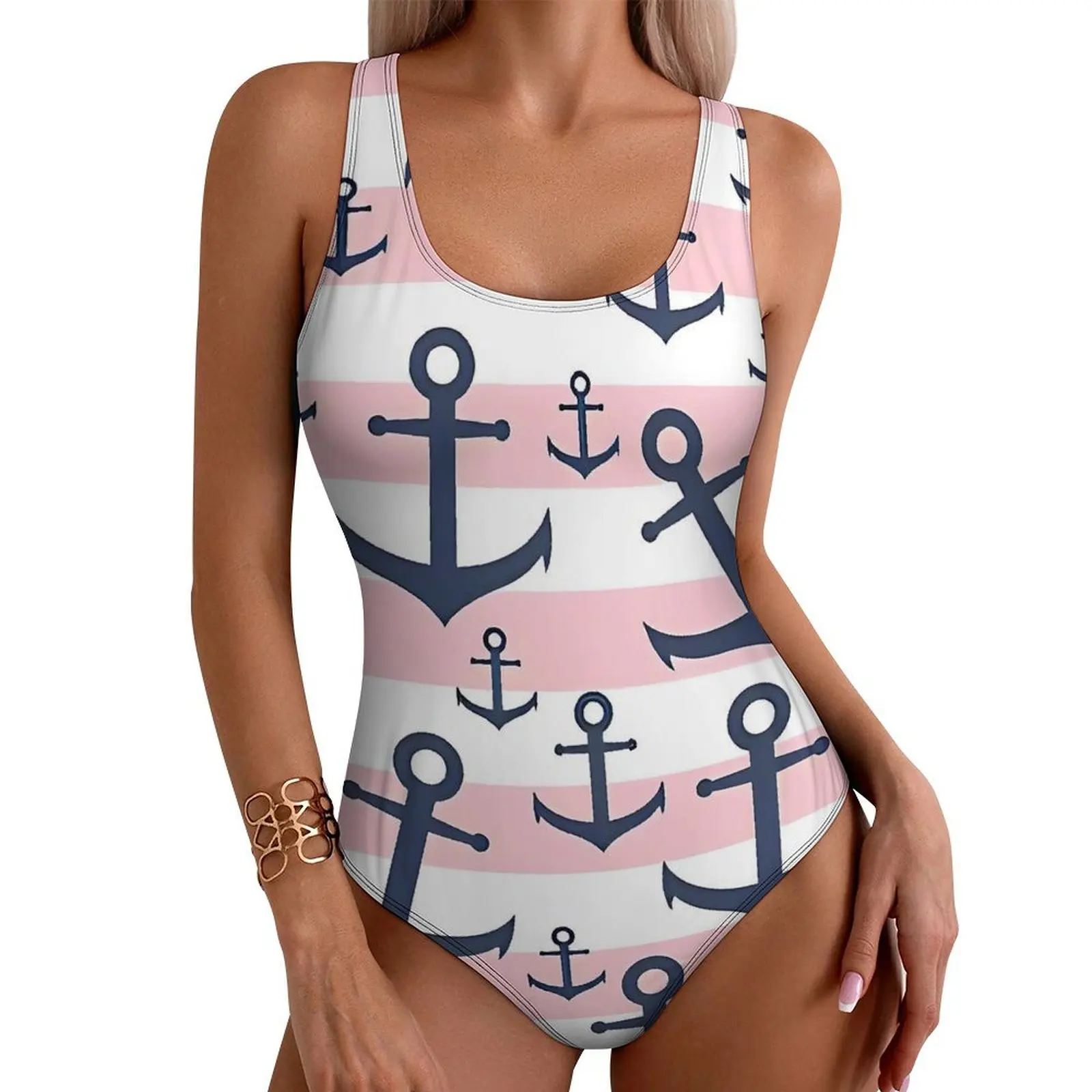 Nautical Pink Stripe Navy Blue Anchor Swimsuit Swimwear One Piece Swimsuits Backless Monokini Ladies Push Up Sexy Beachwear 
Nautical Pink Stripe Navy Blue Anchor Swimsuit Swimwear One Piece Swimsuits Backless Monokini Ladies Push Up Sexy Beachwear