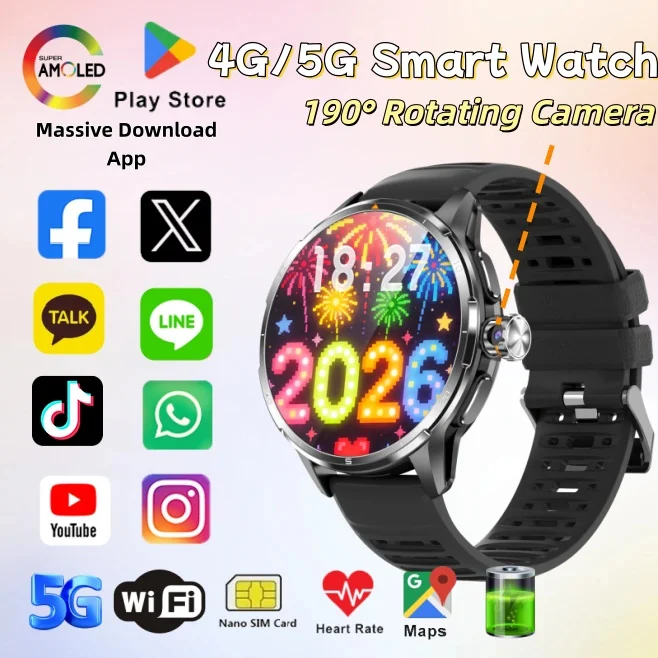 2026 Android Smart Watch 4G/5G Network 1.6'' AMOLED Large Screen Battery 190°Rotating Camera Play Store WiFi GPS Smartwatch Men
2026 Android Smart Watch 4G/5G Network 1.6'' AMOLED Large Screen Battery 190°Rotating Camera Play Store WiFi GPS Smartwatch Men