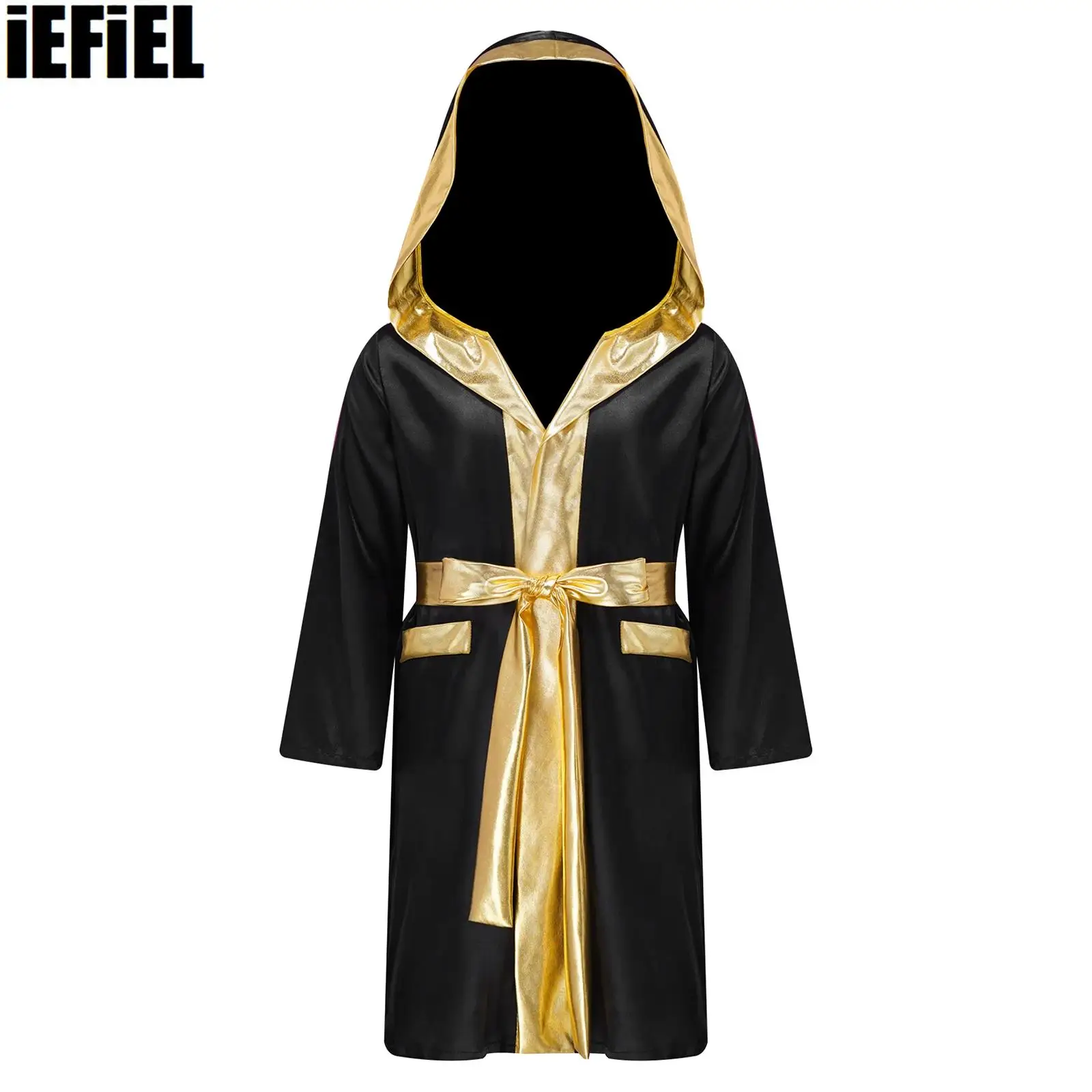 Kids Boys Boxing Robe Halloween Cosplay Costume Long Sleeve Open Front Metallic Trim Satin Hooded Cloak with Belt
Kids Boys Boxing Robe Halloween Cosplay Costume Long Sleeve Open Front Metallic Trim Satin Hooded Cloak with Belt
