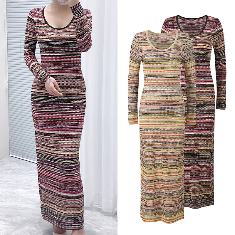 CHUJIE Fall/Winter 2025 Color Block Striped Dress, Round Neck Long Sleeve Midi Knit Dress, Slim Fit Elegant Style
CHUJIE Fall/Winter 2025 Color Block Striped Dress, Round Neck Long Sleeve Midi Knit Dress, Slim Fit Elegant Style