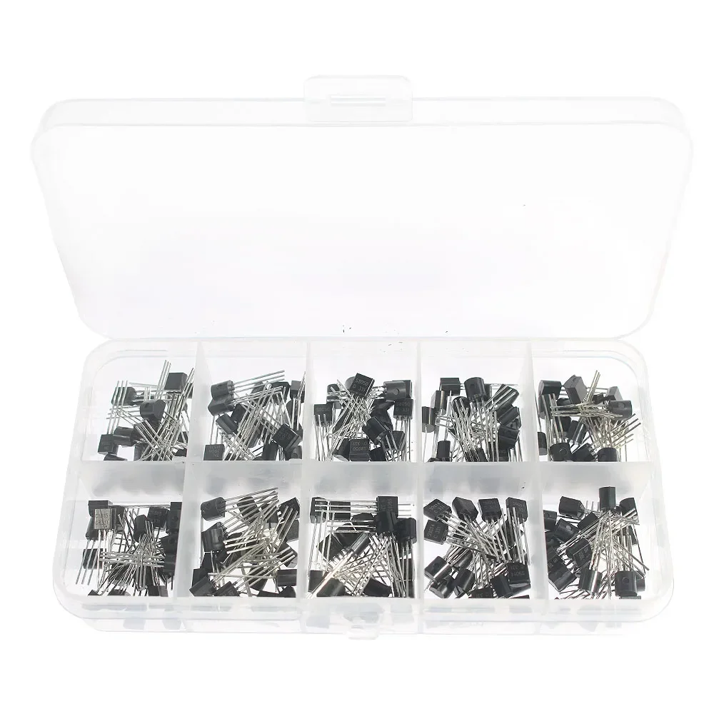 200Pcs/box 10 Values NPN PNP Transistors Kit S8050 S8550 2N3904 S9012 S9013 S9014 2N3906 C1815 A1015 MJE13001 Transistor Set
200Pcs/box 10 Values NPN PNP Transistors Kit S8050 S8550 2N3904 S9012 S9013 S9014 2N3906 C1815 A1015 MJE13001 Transistor Set