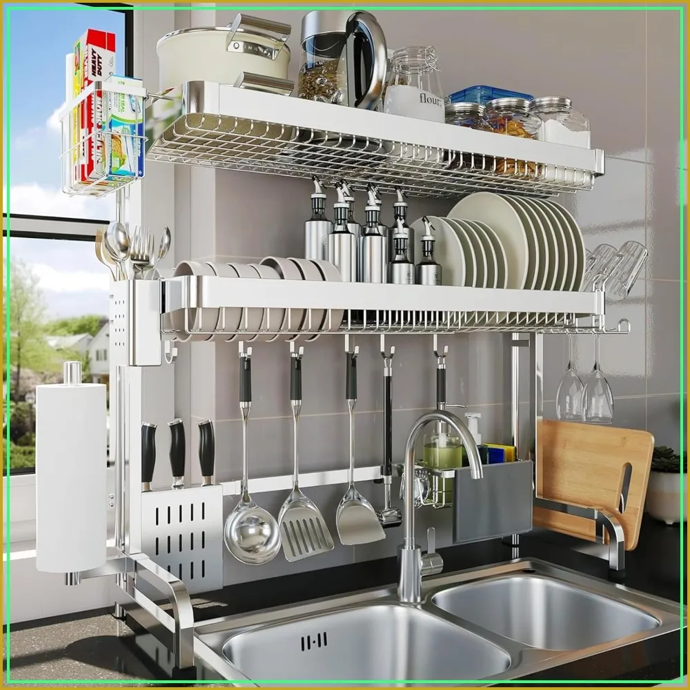 3 Tier Adjustable Over Sink Dish Drying Rack, Full Stainless Steel Expandable Kitchen Organizer, 25.5-37.6 inch
3 Tier Adjustable Over Sink Dish Drying Rack, Full Stainless Steel Expandable Kitchen Organizer, 25.5-37.6 inch
