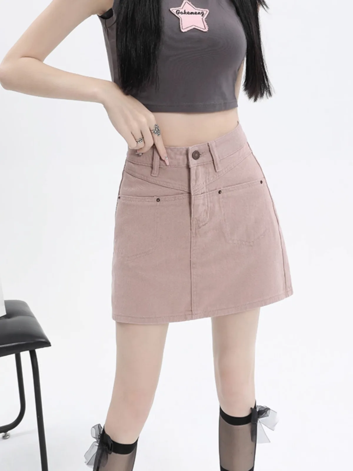 Dirty Pink Denim Skirt A-Line Flared Women's Summer Fashion Slimming High Waist Short Skirts Korean Style Commute
Dirty Pink Denim Skirt A-Line Flared Women's Summer Fashion Slimming High Waist Short Skirts Korean Style Commute
