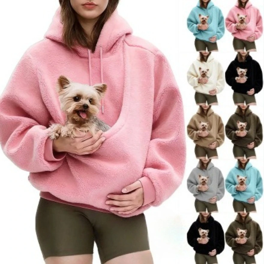 2025 women's new European, American autumn and winter solid color hooded plush pet pocket loose pullover sweater
2025 women's new European, American autumn and winter solid color hooded plush pet pocket loose pullover sweater