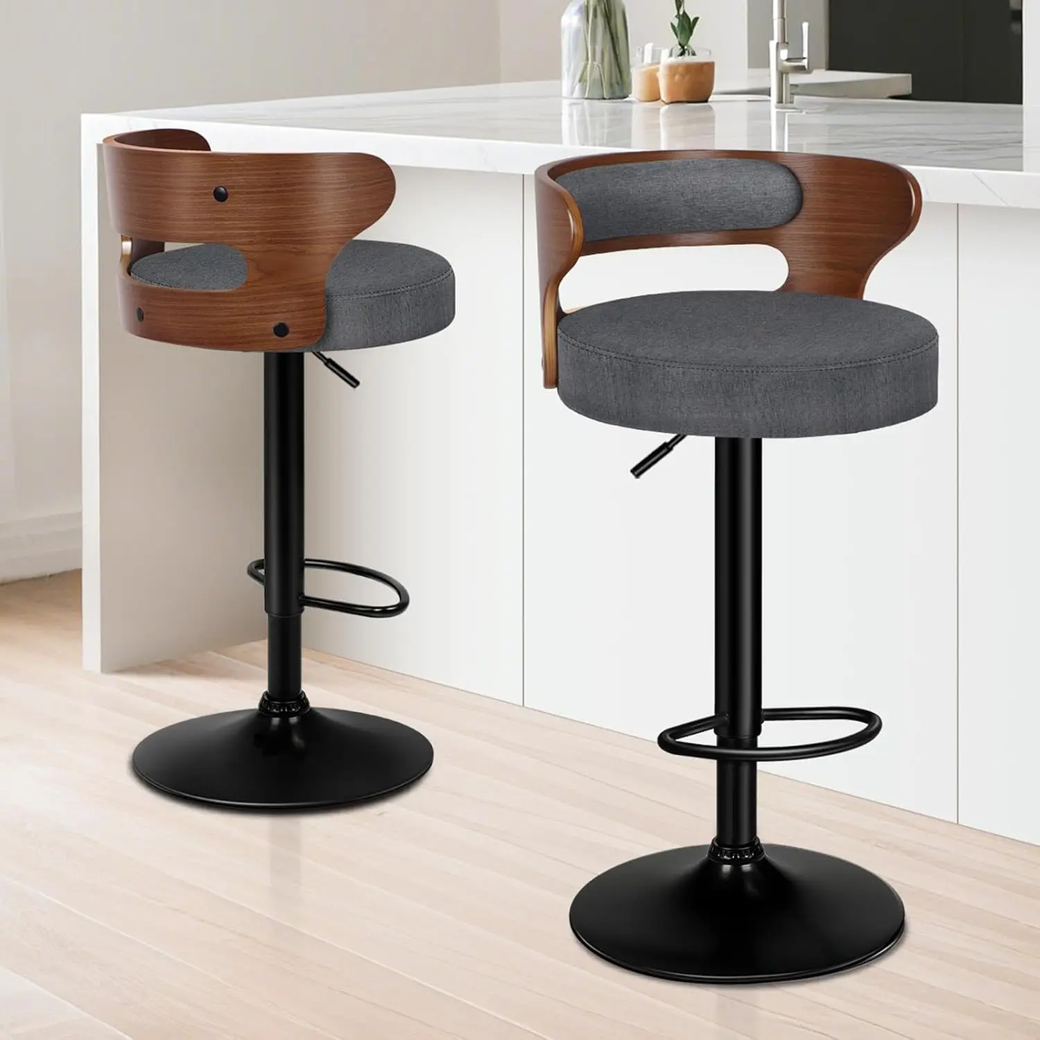 Bar Stools Set of 2, Adjustable Height Swivel Barstools for Kitchen Counter, Modern Fabric Upholstered Bar Chairs with Bentwo
Bar Stools Set of 2, Adjustable Height Swivel Barstools for Kitchen Counter, Modern Fabric Upholstered Bar Chairs with Bentwo