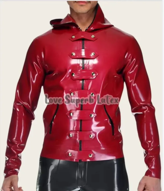 Latex Jacket with Pocket Zippers Hoodies Belts At Front Rubber Coat Top Clothing Halloween Wear
Latex Jacket with Pocket Zippers Hoodies Belts At Front Rubber Coat Top Clothing Halloween Wear
