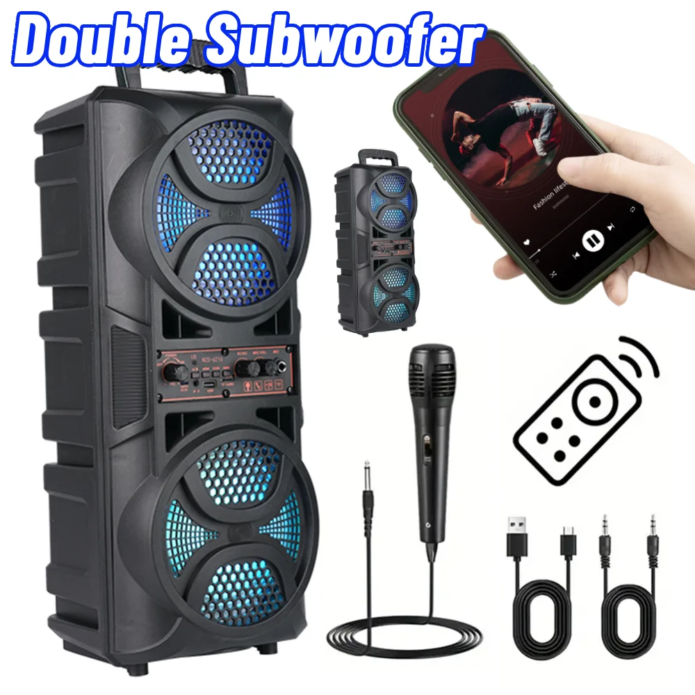 Беспроводной стереодинамик с глубокими басами и подсветкой, поддерживает громкий бумбокс USB/TF/AUX/FM/MIC, двойной сабвуфер для вечеринки, динамик BT
Беспроводной стереодинамик с глубокими басами и подсветкой, поддерживает громкий бумбокс USB/TF/AUX/FM/MIC, двойной сабвуфер для вечеринки, динамик BT
