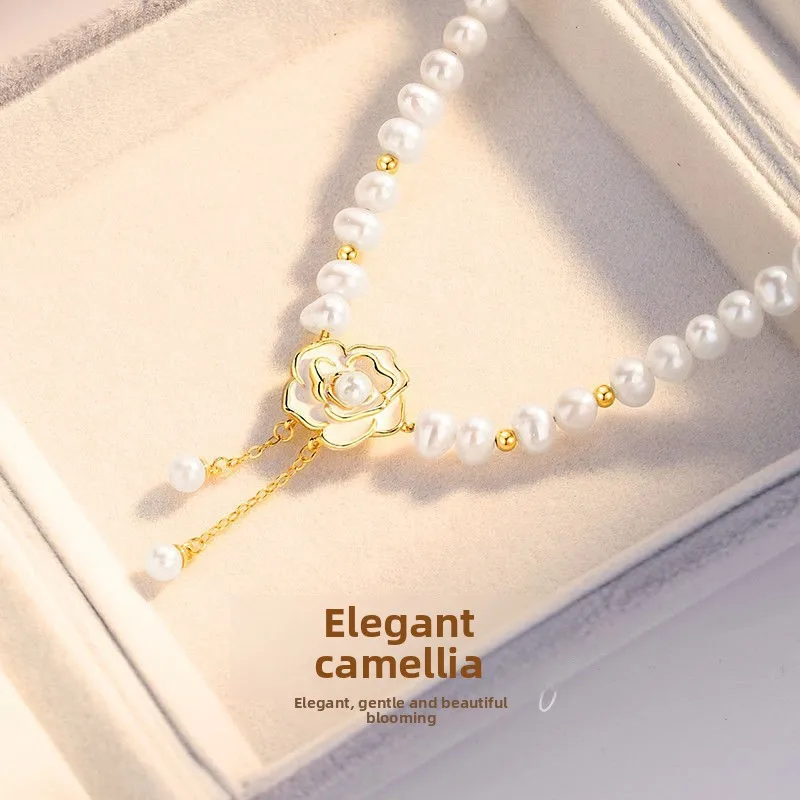 925 Sterling Silver Pearl Necklace for Women - Elegant Camellia Flower Choker, French Style
925 Sterling Silver Pearl Necklace for Women - Elegant Camellia Flower Choker, French Style