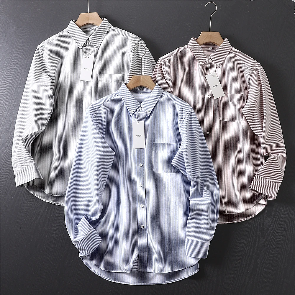 Pure Cotton Oxford Fabric Striped Casual Long Sleeve Shirt Breathable Island Order Offline Stripe Shirt Men's Autumn Outerwear
Pure Cotton Oxford Fabric Striped Casual Long Sleeve Shirt Breathable Island Order Offline Stripe Shirt Men's Autumn Outerwear