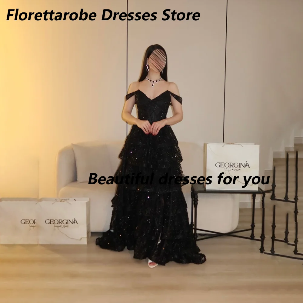 Luxury Black Lace Tulle Evening Dress Customized Off Shoulder V-Neck Beaded Pleat Tiered A Line Women's Formal Party Dresses
Luxury Black Lace Tulle Evening Dress Customized Off Shoulder V-Neck Beaded Pleat Tiered A Line Women's Formal Party Dresses