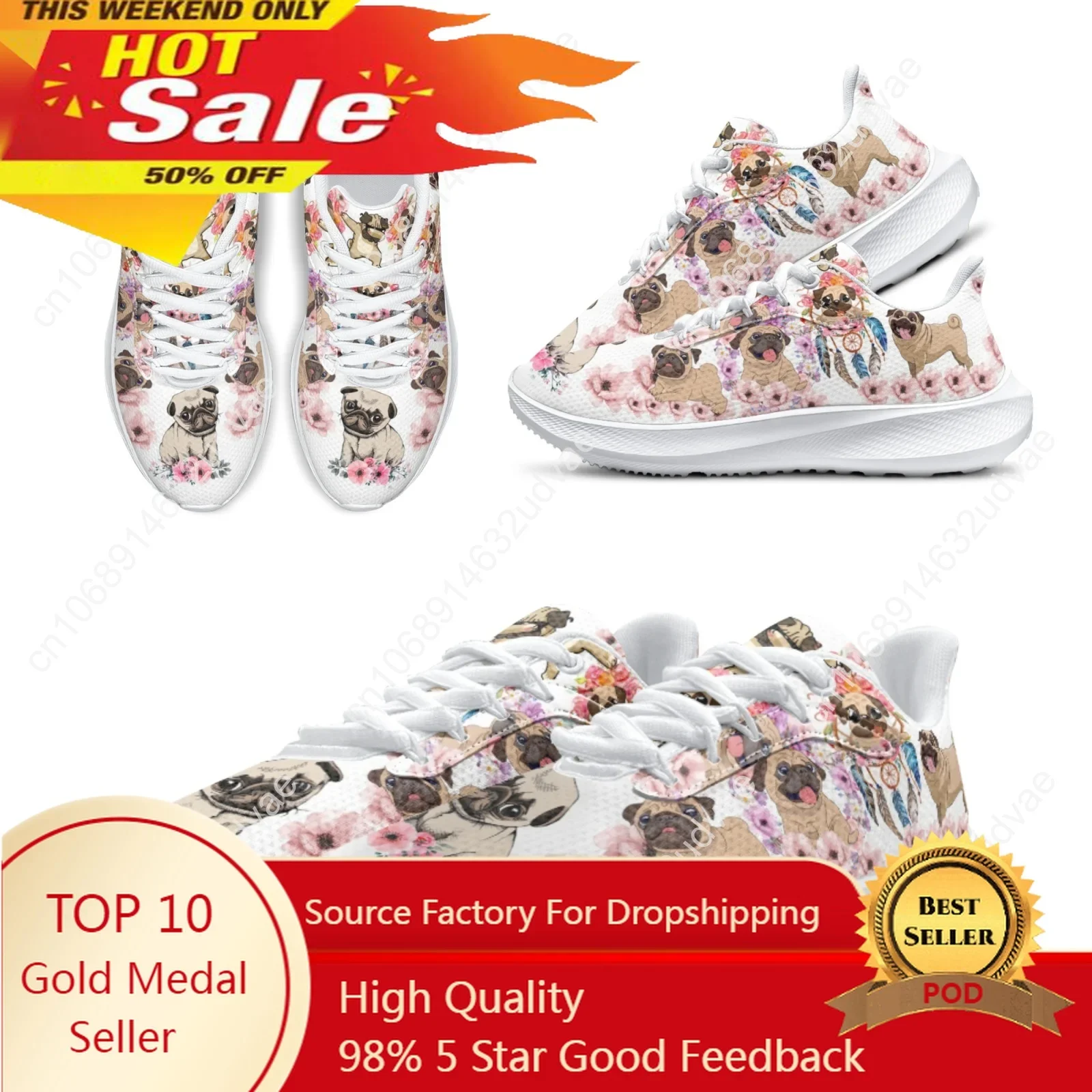 Brand Running Shoes Cartoon Pug Dog Hibiscus Flower Designer Sneakers Women's White Lace-up Lightweight Shoes Gift
Brand Running Shoes Cartoon Pug Dog Hibiscus Flower Designer Sneakers Women's White Lace-up Lightweight Shoes Gift