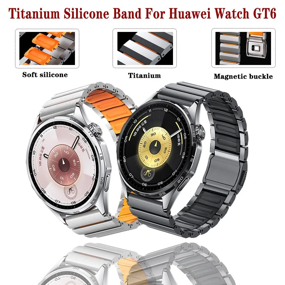 Совместимый ремешок для Huawei Watch GT6: титановый силиконовый ремешок с магнитной застежкой, премиальный деловой браслет для Huawei Watch GT6, аксессуары
Совместимый ремешок для Huawei Watch GT6: титановый силиконовый ремешок с магнитной застежкой, премиальный деловой браслет для Huawei Watch GT6, аксессуары