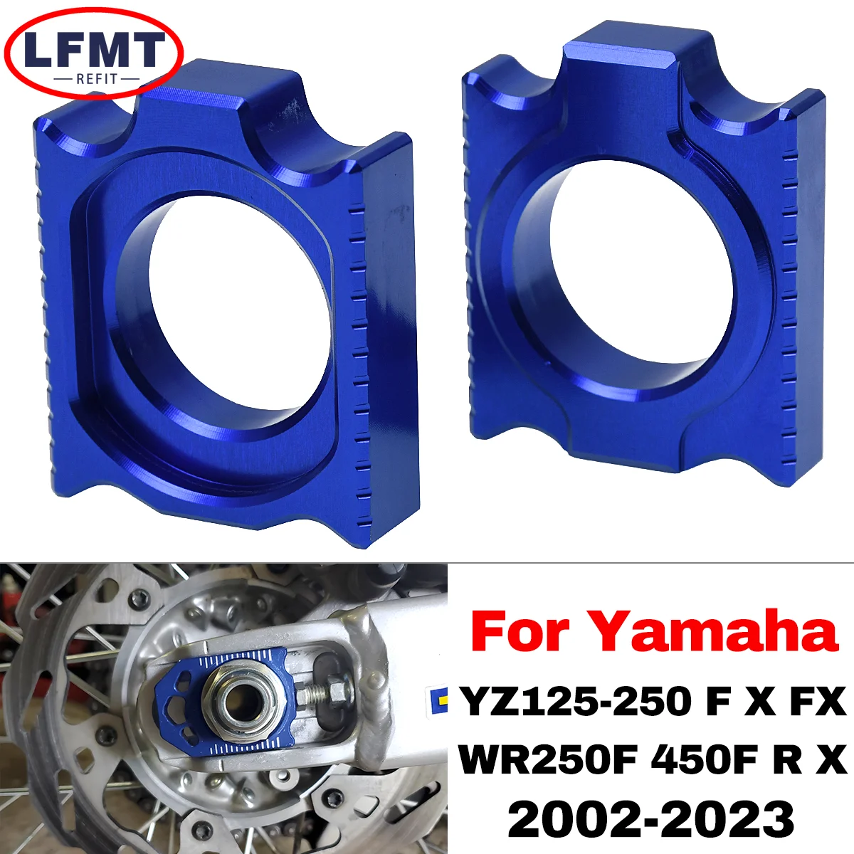 CNC Rear Chain Adjuster Axle Block For Yamaha YZ125 YZ250 YZ250F YZ450F YZ250FX 450FX WR250F WR450F Motorcycle Parts 2002-2023
CNC Rear Chain Adjuster Axle Block For Yamaha YZ125 YZ250 YZ250F YZ450F YZ250FX 450FX WR250F WR450F Motorcycle Parts 2002-2023