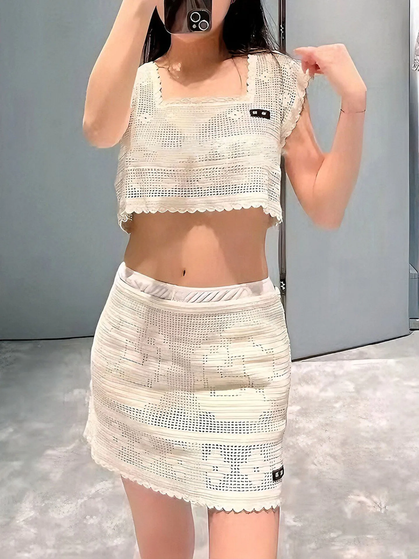 Vacation Style Knitted Short Sleeve Top And Short Skirt Set Hollow out Hook Design Breathable Lightweight Polyester Fiber
Vacation Style Knitted Short Sleeve Top And Short Skirt Set Hollow out Hook Design Breathable Lightweight Polyester Fiber