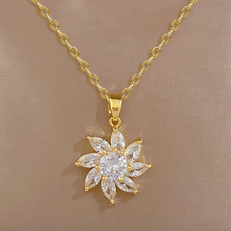 Sunflower Pendant Necklace with 0.8ct Moissanite & Marquise CZ for Women Gold Tone Copper Adjustable Chain
Sunflower Pendant Necklace with 0.8ct Moissanite & Marquise CZ for Women Gold Tone Copper Adjustable Chain