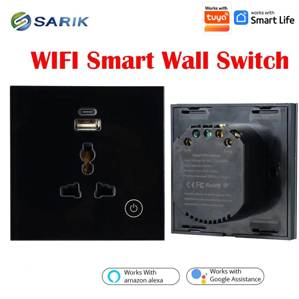 Smart Wifi Wall Power Socket Type-C Port 16A Crystal Glass Panel Remote Switch Control Universal USB Works TuyaAlexa
Smart Wifi Wall Power Socket Type-C Port 16A Crystal Glass Panel Remote Switch Control Universal USB Works TuyaAlexa