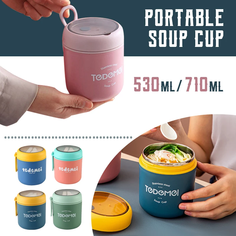1/2 Layer Portable Lunch Box Soup Cup Round Food Container With Spoon Stainless Steel Soup Cup Breakfast Tableware Microwavable
1/2 Layer Portable Lunch Box Soup Cup Round Food Container With Spoon Stainless Steel Soup Cup Breakfast Tableware Microwavable