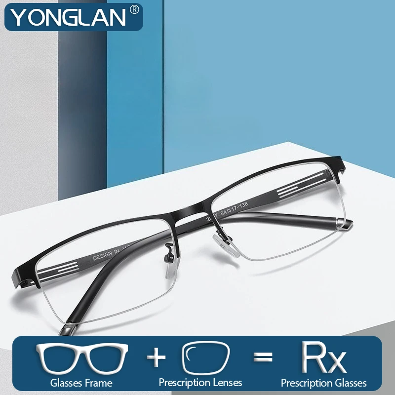 YONGLAN Myopia Prescription Glasses Square Progressive Alloy Optical Eyeglass Male Half Rim Frame Multifocal Eyewear Oculas
YONGLAN Myopia Prescription Glasses Square Progressive Alloy Optical Eyeglass Male Half Rim Frame Multifocal Eyewear Oculas