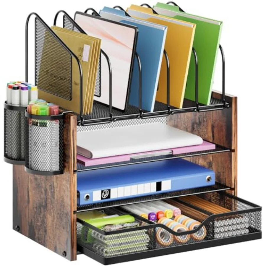Desk Organizer with Drawer 4-Tier Wooden File Organizer with 5 Vertical File Holders and 2 Pen Holders Desk Organizers and Acce
Desk Organizer with Drawer 4-Tier Wooden File Organizer with 5 Vertical File Holders and 2 Pen Holders Desk Organizers and Acce