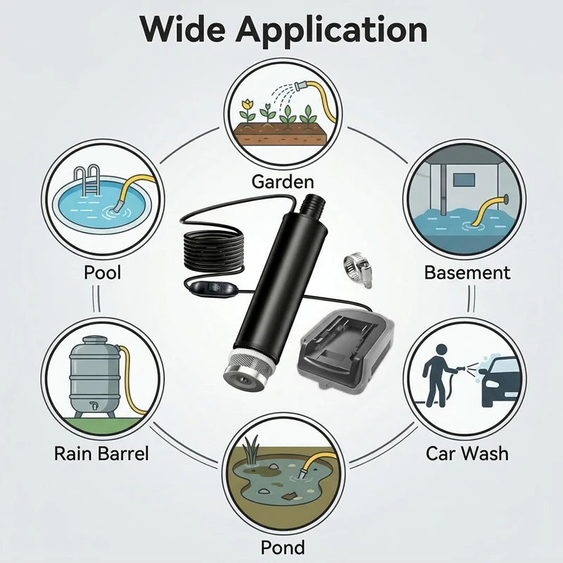 Portable Water Transfer Pump Replacement for Dewalt 18V Li-ion Battery 635GPH Submersible Water Pump For Garden, Kiddie Pool
Portable Water Transfer Pump Replacement for Dewalt 18V Li-ion Battery 635GPH Submersible Water Pump For Garden, Kiddie Pool