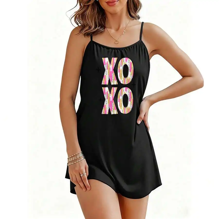 Womens XO Print Spaghetti Strap Loose Black Sleep Top Casual Loungewear
Womens XO Print Spaghetti Strap Loose Black Sleep Top Casual Loungewear