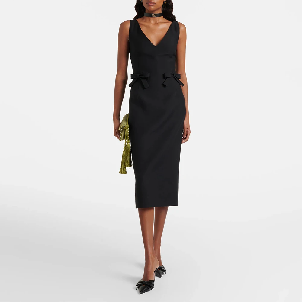 Customized Simple Wedding Guest Dress Black Tea Length Column Formal Party Gowns Midi V Neck Bows Women's Cocktail Dresses 2026
Customized Simple Wedding Guest Dress Black Tea Length Column Formal Party Gowns Midi V Neck Bows Women's Cocktail Dresses 2026