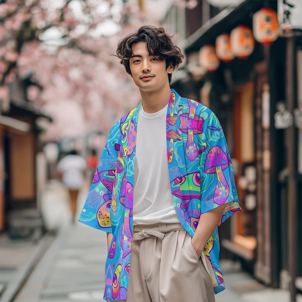 Men's summer samurai kimono, mushroom psychedelic Haori streetwear, Japanese fashion kimono shirt, casual loose clothing tops
Men's summer samurai kimono, mushroom psychedelic Haori streetwear, Japanese fashion kimono shirt, casual loose clothing tops