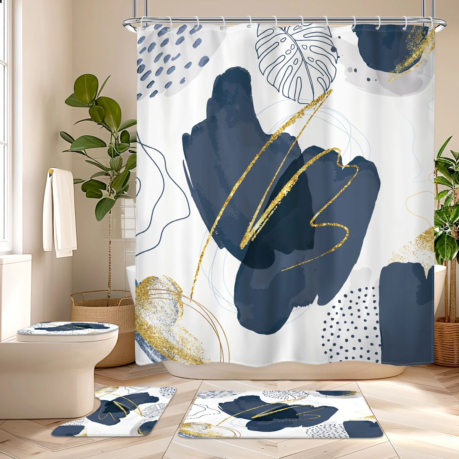 Abstract Indigo bathroom four piece set, geometric design modern and stylish bathroom accessories, abstract style
Abstract Indigo bathroom four piece set, geometric design modern and stylish bathroom accessories, abstract style
