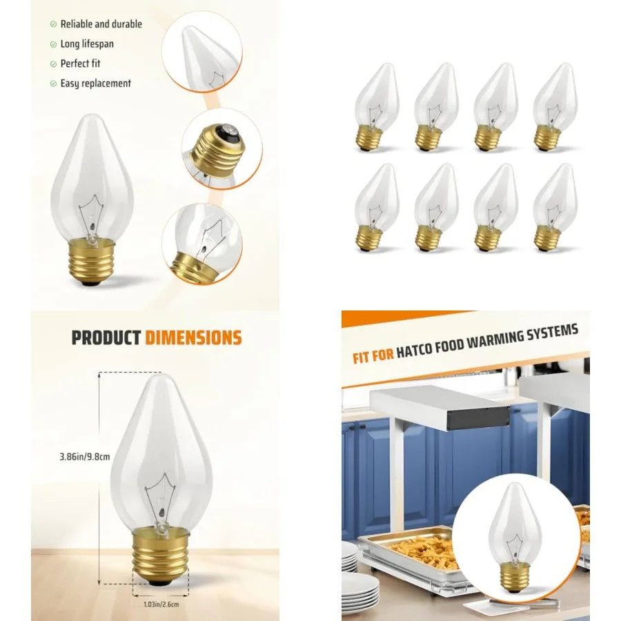 02.30.043.00 60W Heat Lamp Bulbs Fit for Hatco Food Heat Lamp Bulb, E26 High Temp Lamp for Commercial Heat Warmers, 8 Pack
02.30.043.00 60W Heat Lamp Bulbs Fit for Hatco Food Heat Lamp Bulb, E26 High Temp Lamp for Commercial Heat Warmers, 8 Pack