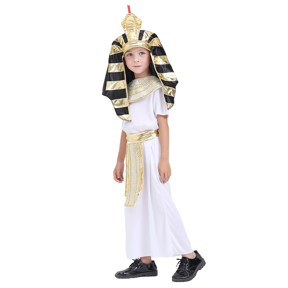 Kids Egyptian Costumes Set Short Sleeve Robe Neck Collar Belt Pharaoh Hat Cosplay Clothes for Party Stage
Kids Egyptian Costumes Set Short Sleeve Robe Neck Collar Belt Pharaoh Hat Cosplay Clothes for Party Stage