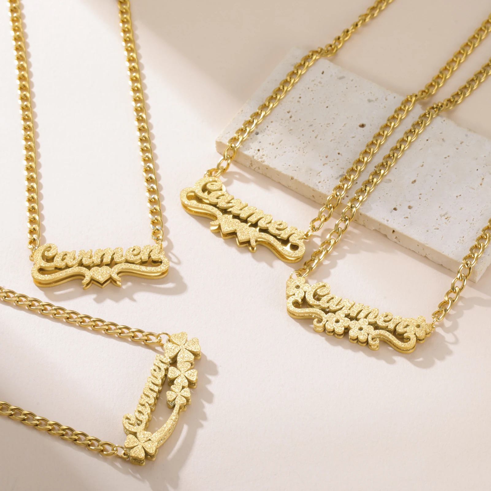 Dreamtimes Custom Gold and Silver Bling Double Layered Name Necklace Personalized 3D Name Sand Blasting Stainless Steel Jewelry
Dreamtimes Custom Gold and Silver Bling Double Layered Name Necklace Personalized 3D Name Sand Blasting Stainless Steel Jewelry