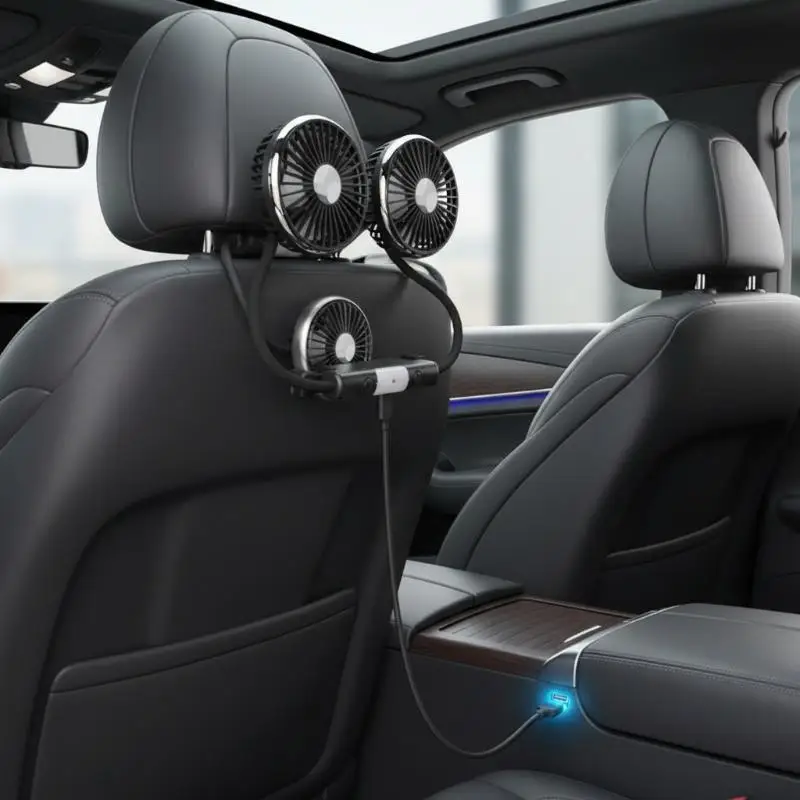 360° Rotation Double Head Car Back Seat Fan 5 Fan Blades 3-speed Wind Adjustment USB Auto Cooling Fans For Summer Car Accessorie
360° Rotation Double Head Car Back Seat Fan 5 Fan Blades 3-speed Wind Adjustment USB Auto Cooling Fans For Summer Car Accessorie