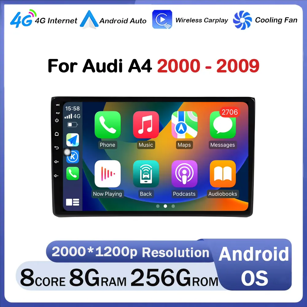 Android Auto for Audi A4 2000 - 2009 Car Radio Multimedia Player Wireless Carplay DSP Stereo WIFI BT GPS Navigation
Android Auto for Audi A4 2000 - 2009 Car Radio Multimedia Player Wireless Carplay DSP Stereo WIFI BT GPS Navigation