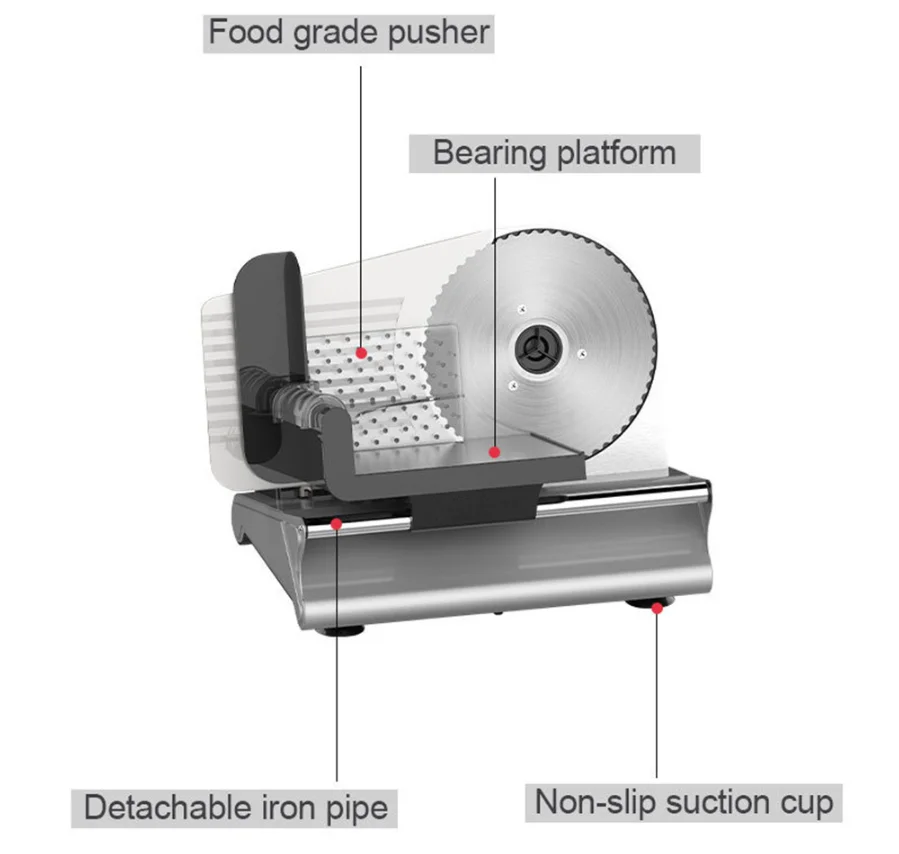 Portable stainless steel electric slicer meat mutton ham bread toaster 1-15mm thickness adjustable.
Portable stainless steel electric slicer meat mutton ham bread toaster 1-15mm thickness adjustable.