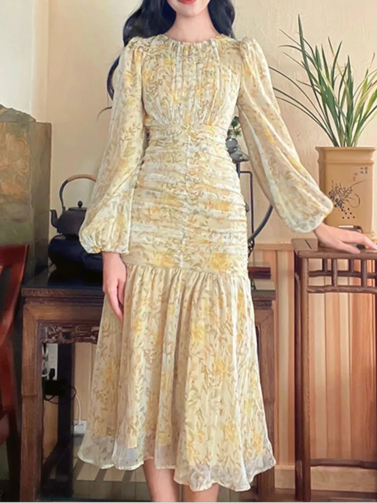 Floral Print Lace Midi Dresses for Women Summer Elegant Long Sleeve Folds Bodycon Dress Female Fashion Casual Party Long Dress
Floral Print Lace Midi Dresses for Women Summer Elegant Long Sleeve Folds Bodycon Dress Female Fashion Casual Party Long Dress
