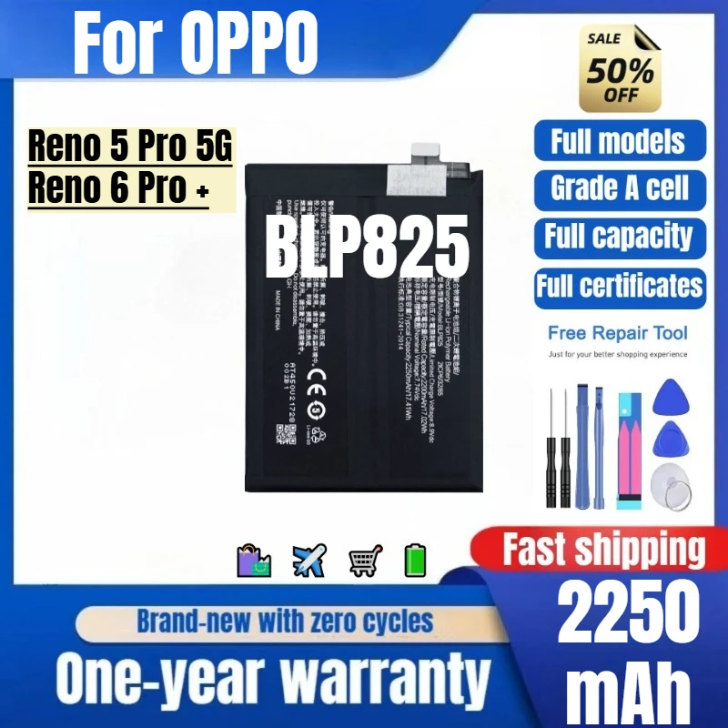 BLP825 for OPPO Reno 5 Pro 5G/Reno 6 Pro + Phone Battery High Quality High Capacity Replacement Bateria Grade A Cell with Tools
BLP825 for OPPO Reno 5 Pro 5G/Reno 6 Pro + Phone Battery High Quality High Capacity Replacement Bateria Grade A Cell with Tools