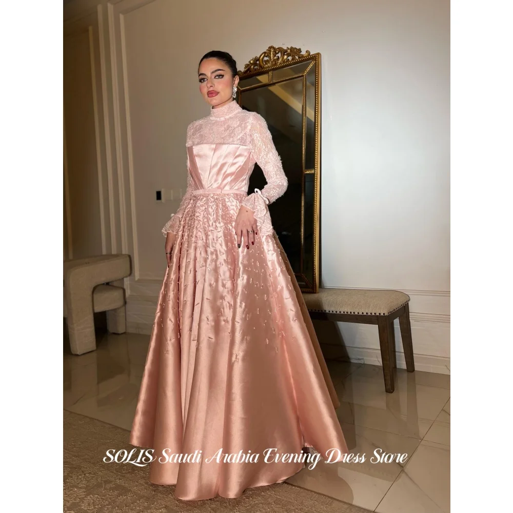 SOLIS Pink High Neck A-Line Prom Dress Lace Long Sleeve Bodice Beaded Satin Modest Evening Dress Satin Party Dress Customized
SOLIS Pink High Neck A-Line Prom Dress Lace Long Sleeve Bodice Beaded Satin Modest Evening Dress Satin Party Dress Customized